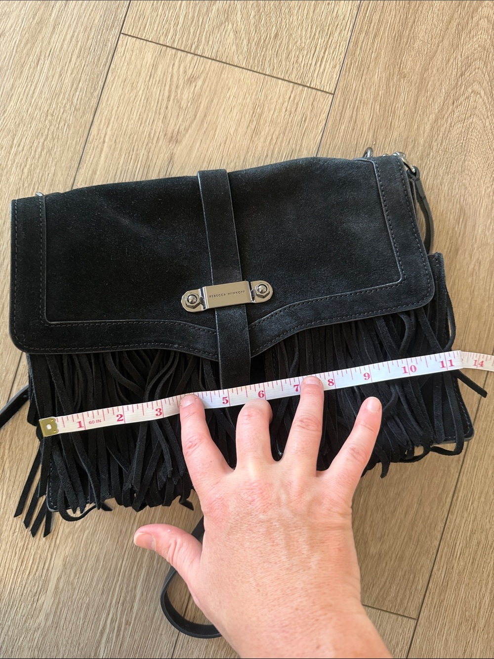 Rebecca Minkoff Black Suede Fringe Shoulder Bag Women - Picture 15 of 16